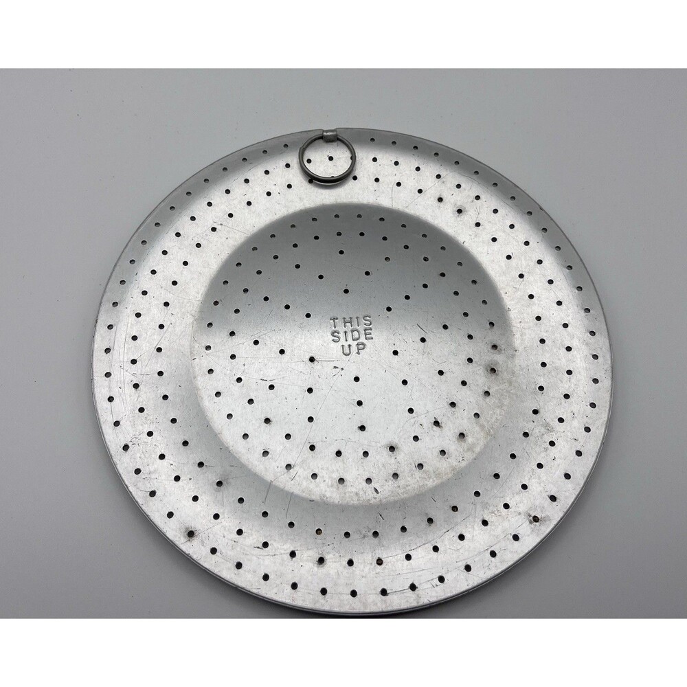 Vtg Aluminum Steamer Basket Insert Pot Strainer Plate Trivet Pull Ring Kitchen